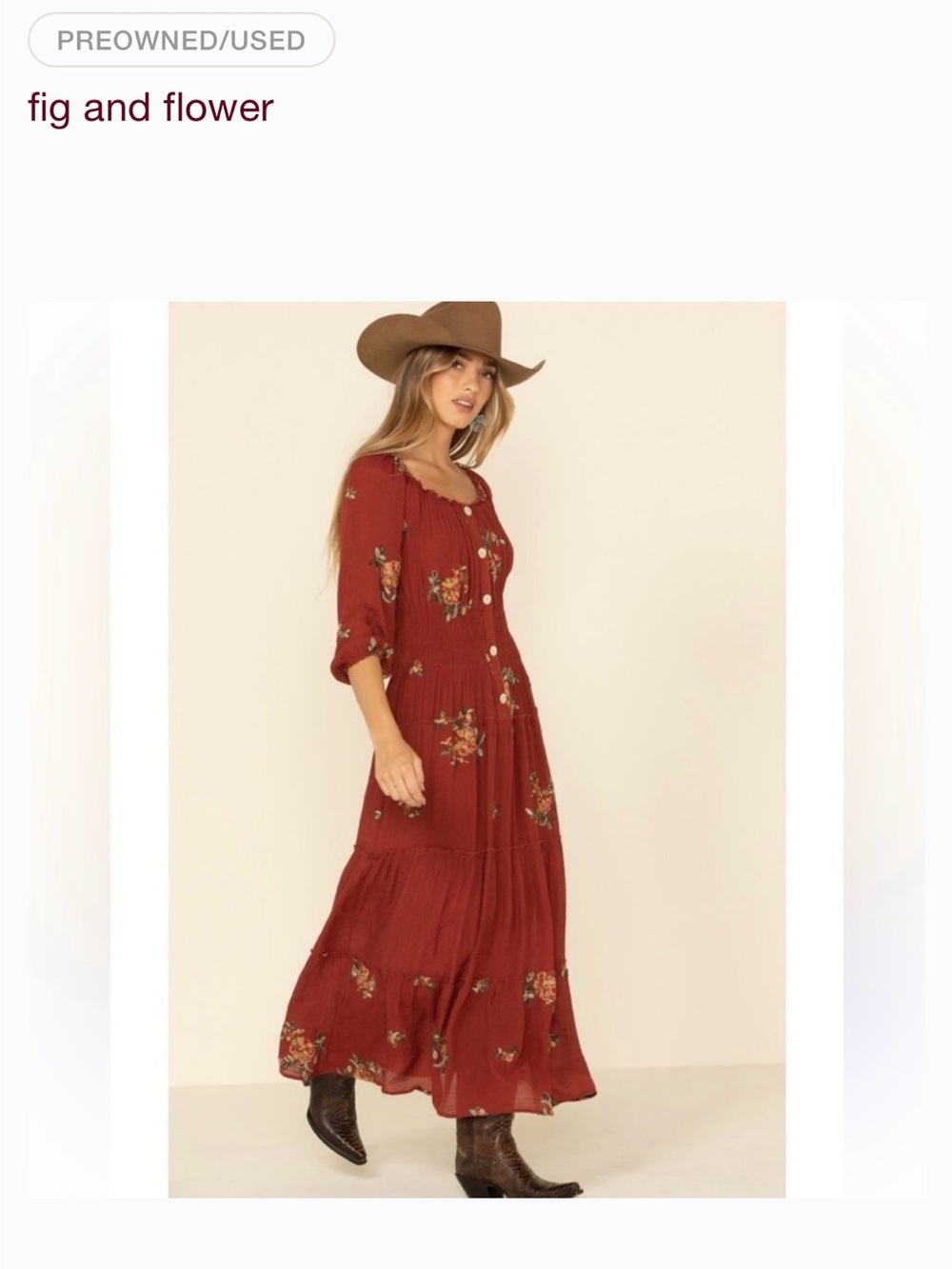 fig and flower Burgundy Floral Button-Front Maxi Dress Sz Med